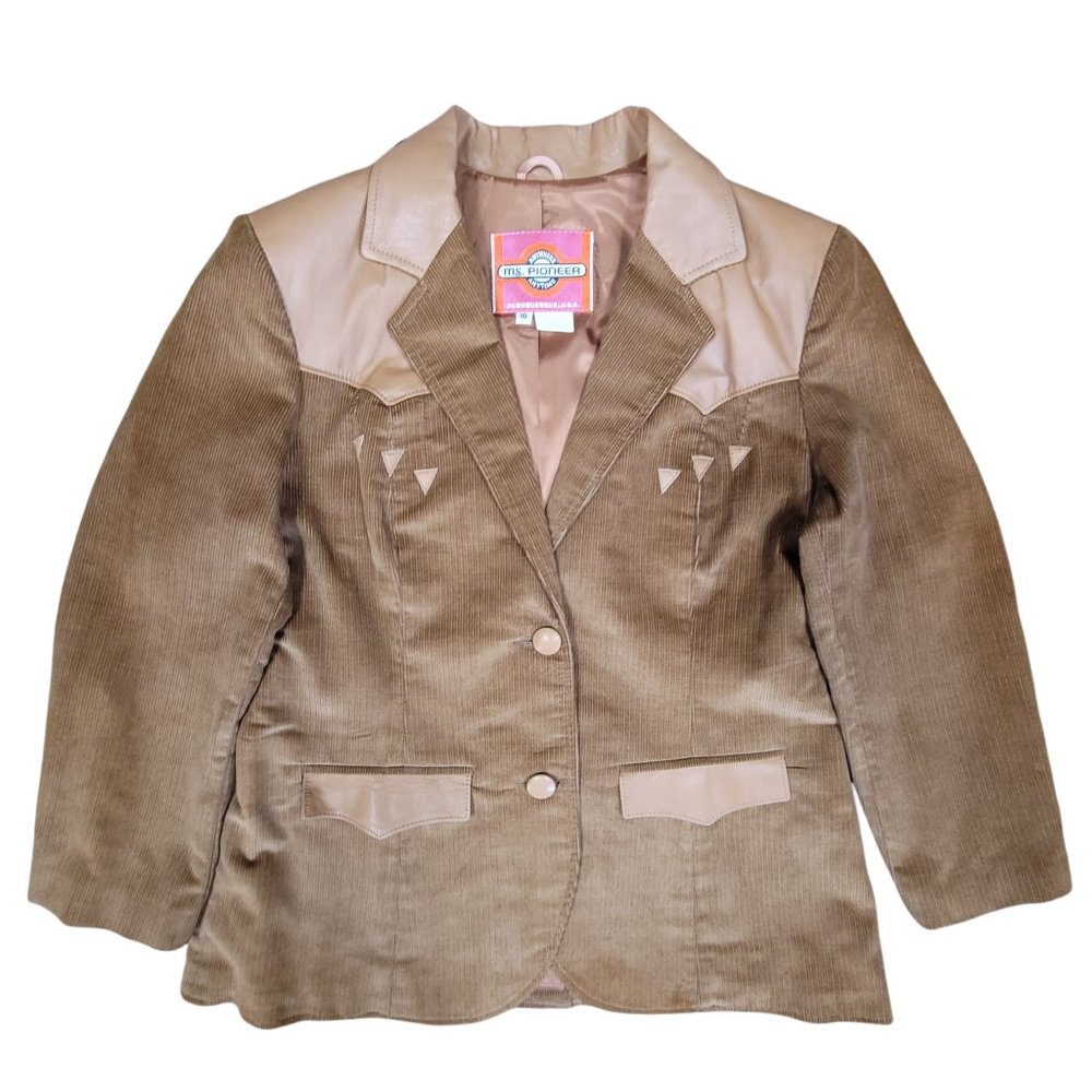 Women's Vintage Ms. Pioneer Western Leather Trim Rustic Blazer Jacket | Size 16